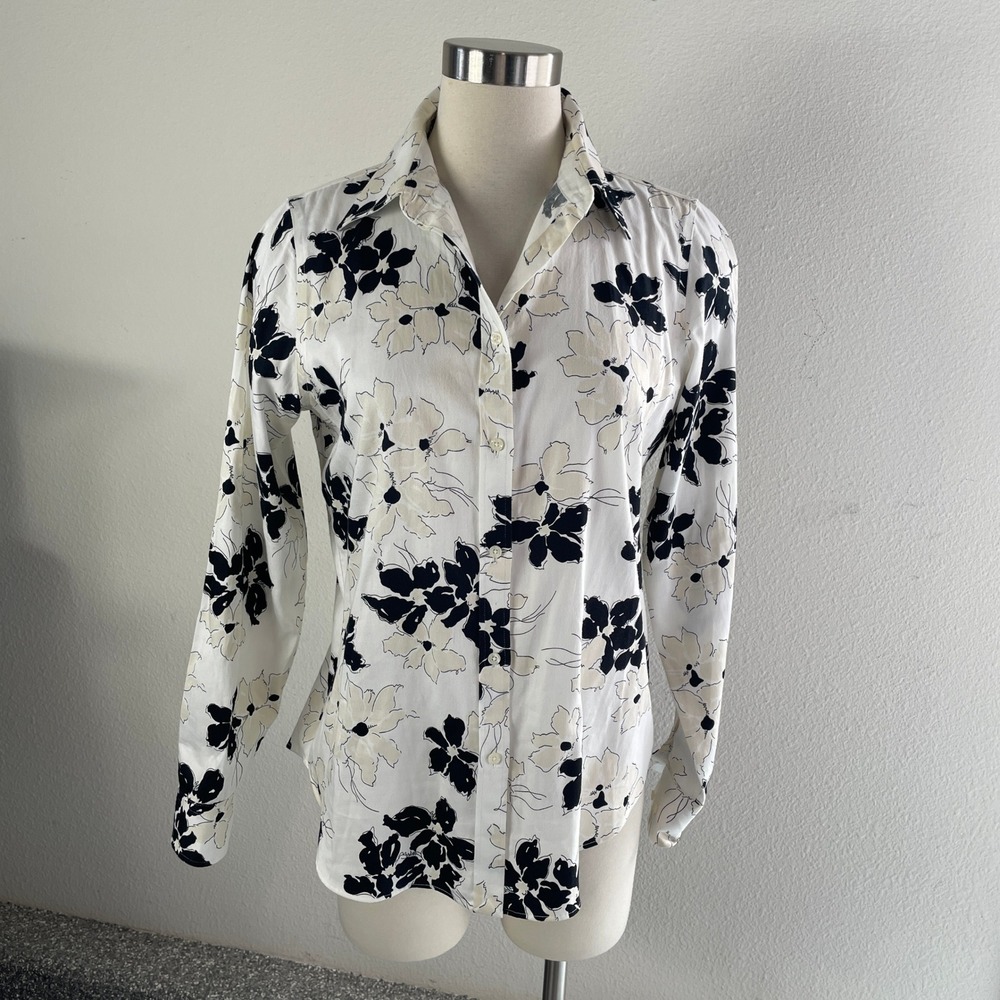 Chaps‎ Womens Medium No Iron Floral Button Up Shirt Long Sleeve Blouse